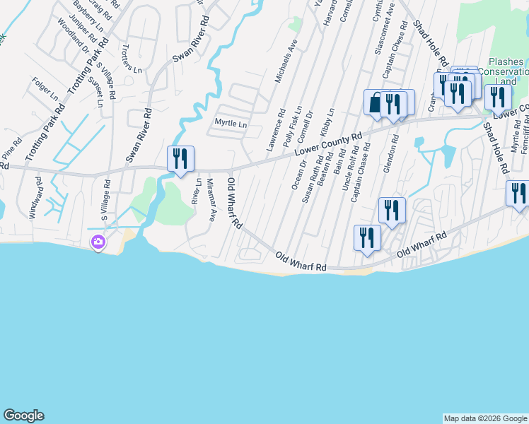 map of restaurants, bars, coffee shops, grocery stores, and more near 14 Grindell Ave in Dennis