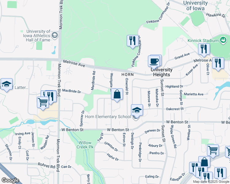 map of restaurants, bars, coffee shops, grocery stores, and more near 408 Westgate Street in Iowa City