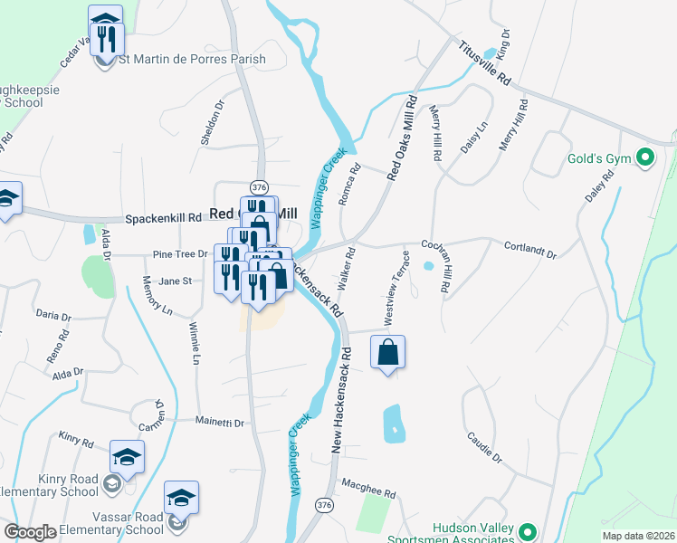 map of restaurants, bars, coffee shops, grocery stores, and more near 8 Walker Road in Poughkeepsie