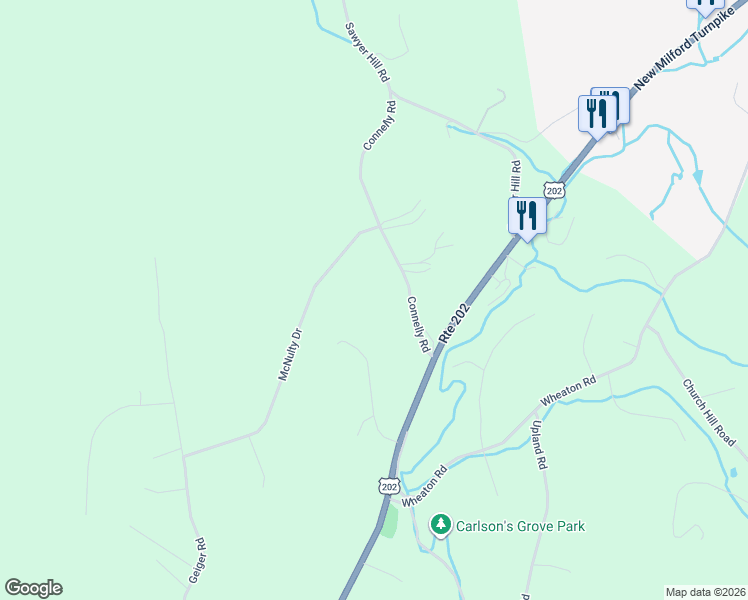 map of restaurants, bars, coffee shops, grocery stores, and more near 17 Connelly Road in New Milford