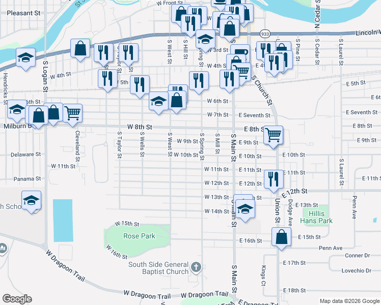 map of restaurants, bars, coffee shops, grocery stores, and more near 318 West 10th Street in Mishawaka