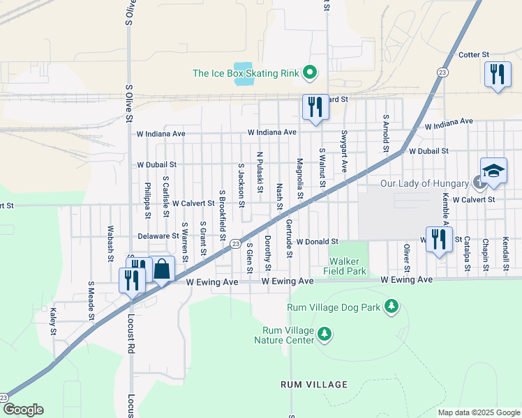 map of restaurants, bars, coffee shops, grocery stores, and more near 1918 South Jackson Street in South Bend