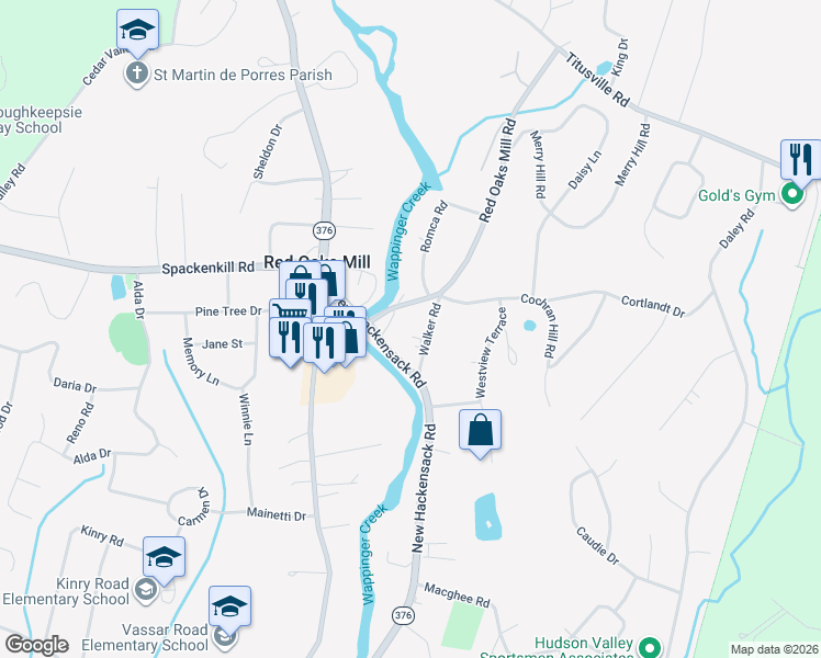 map of restaurants, bars, coffee shops, grocery stores, and more near 8 Walker Road in Poughkeepsie