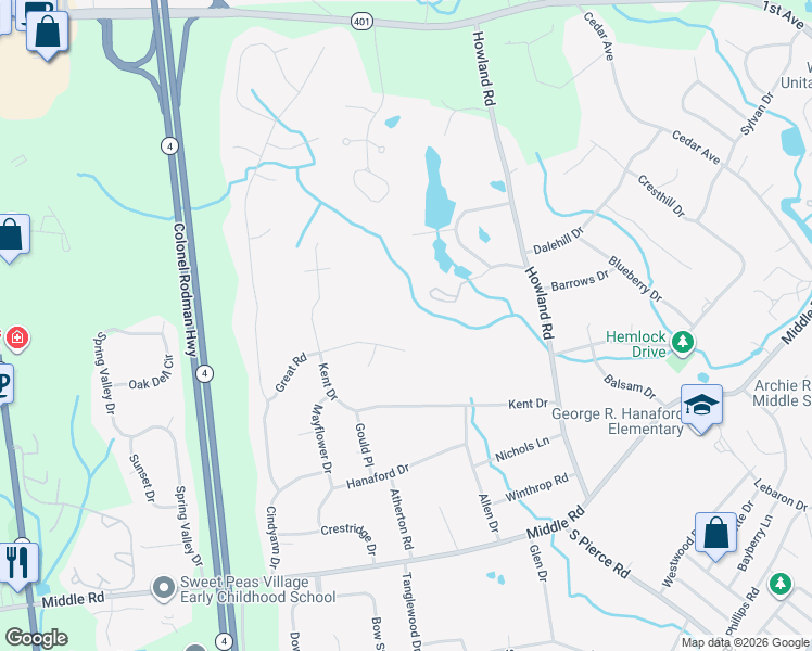 map of restaurants, bars, coffee shops, grocery stores, and more near 70 Great Road in East Greenwich