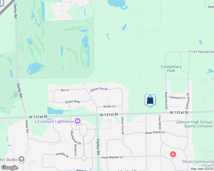 map of restaurants, bars, coffee shops, grocery stores, and more near 12959 Silver Fox Drive in Lemont