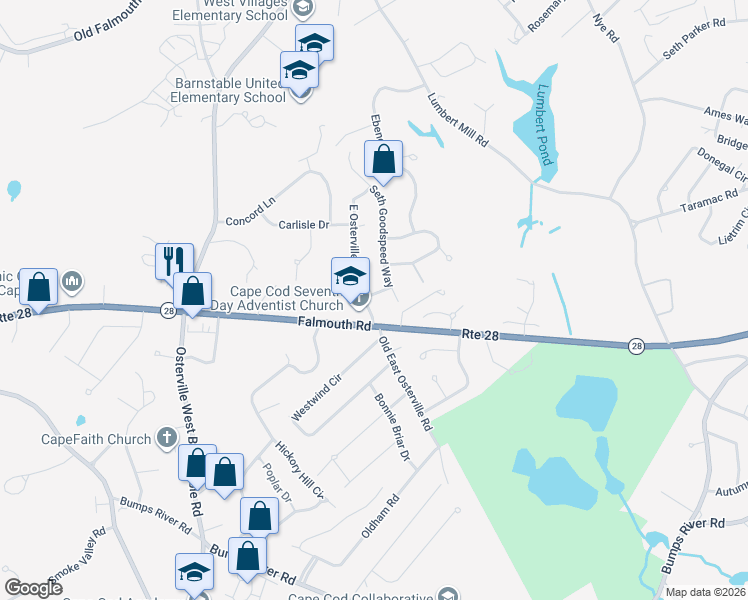 map of restaurants, bars, coffee shops, grocery stores, and more near 7 Nathans Way in Barnstable