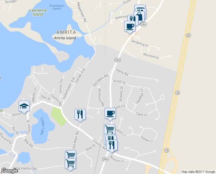 map of restaurants, bars, coffee shops, grocery stores, and more near 688 North Falmouth Highway in Falmouth
