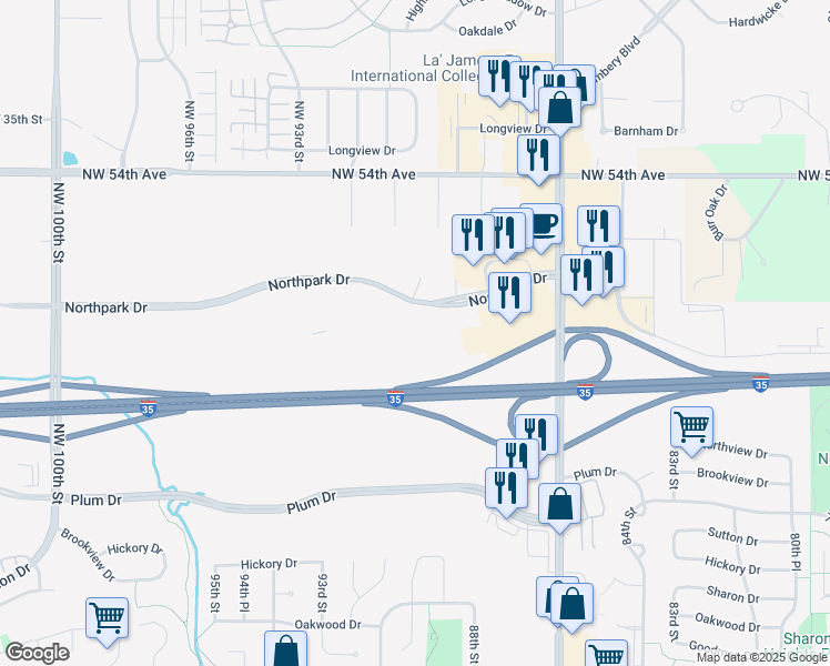 map of restaurants, bars, coffee shops, grocery stores, and more near 8900 Northpark Drive in Johnston