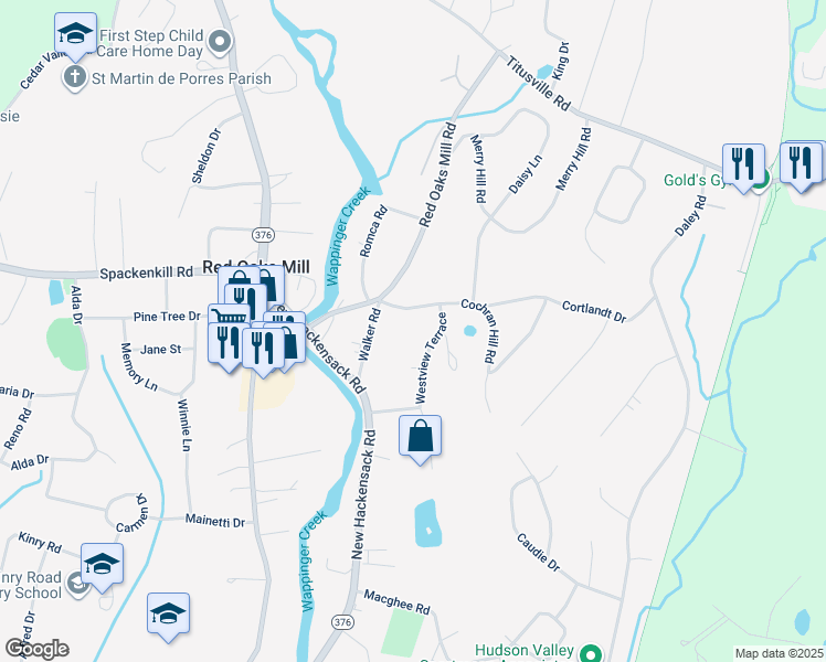 map of restaurants, bars, coffee shops, grocery stores, and more near 3 Westview Terrace in Poughkeepsie