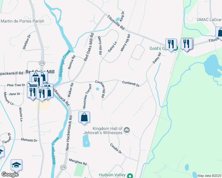 map of restaurants, bars, coffee shops, grocery stores, and more near 27 Cochran Hill Road in Poughkeepsie
