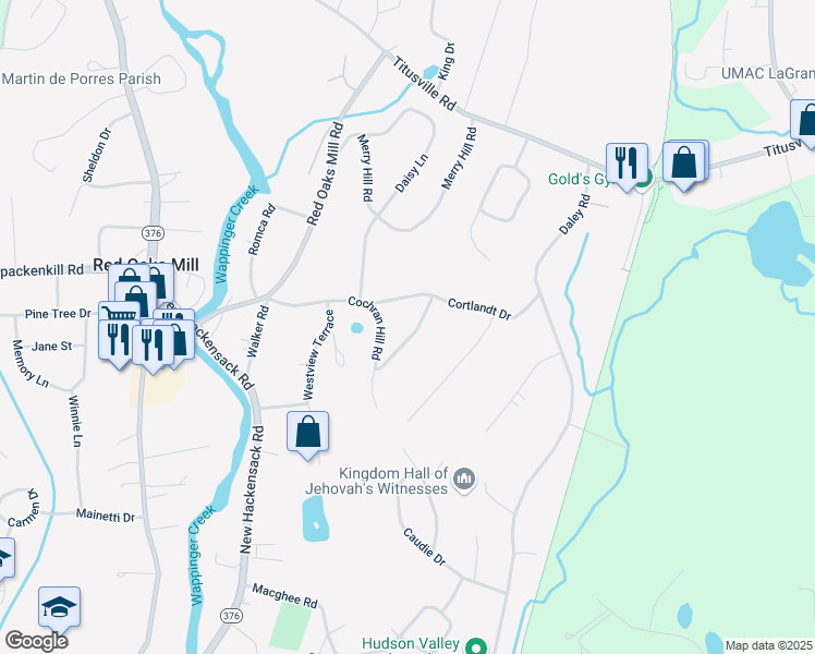 map of restaurants, bars, coffee shops, grocery stores, and more near 27 Cochran Hill Road in Poughkeepsie
