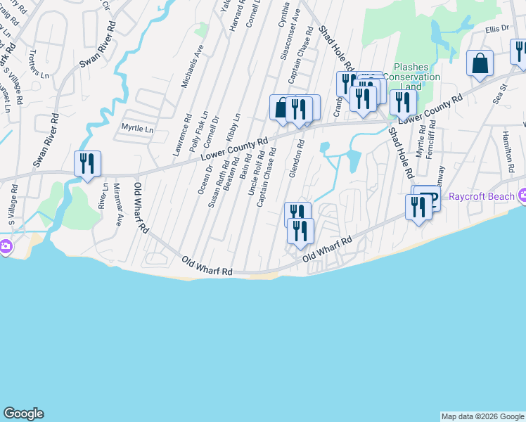 map of restaurants, bars, coffee shops, grocery stores, and more near 71 Glendon Road in Dennis