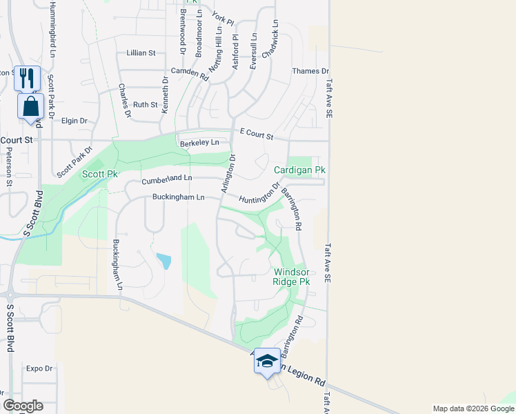 map of restaurants, bars, coffee shops, grocery stores, and more near 4801 Southchase Court in Iowa City