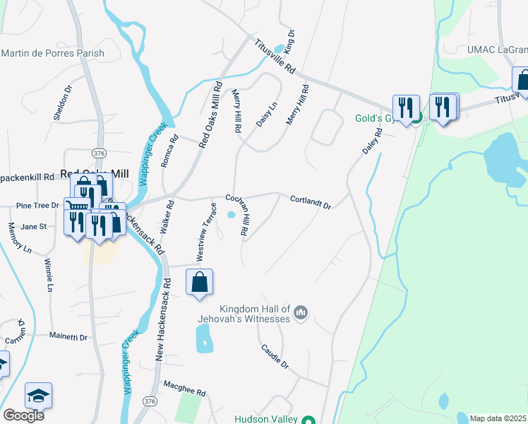 map of restaurants, bars, coffee shops, grocery stores, and more near 27 Cochran Hill Rd in Poughkeepsie