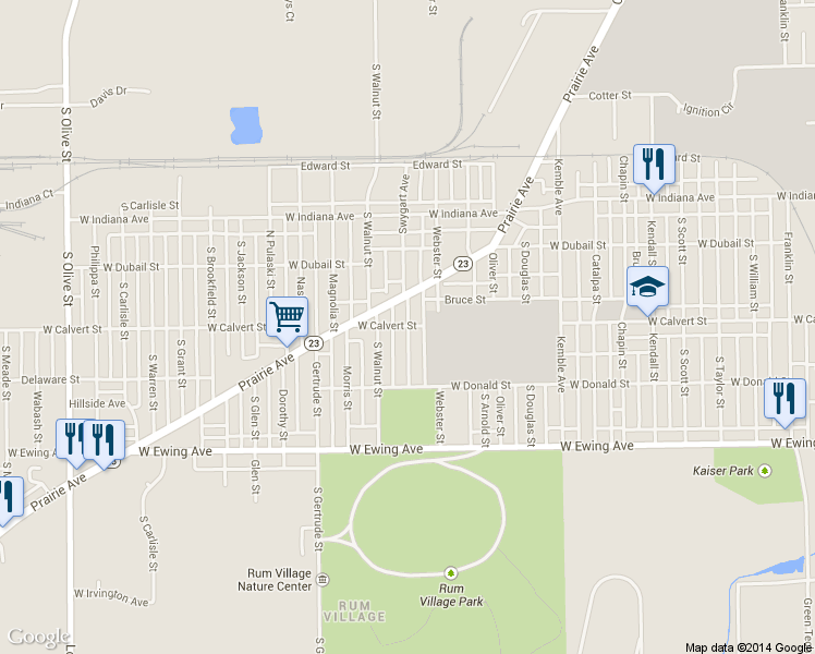 map of restaurants, bars, coffee shops, grocery stores, and more near 1901 Swygart Avenue in South Bend