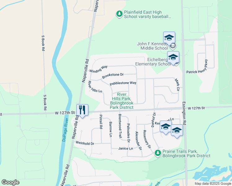 map of restaurants, bars, coffee shops, grocery stores, and more near 2317 Deerpath Road in Bolingbrook
