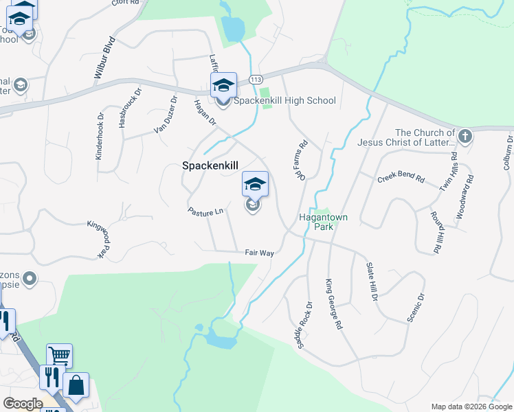 map of restaurants, bars, coffee shops, grocery stores, and more near 42 Hagan Drive in Poughkeepsie