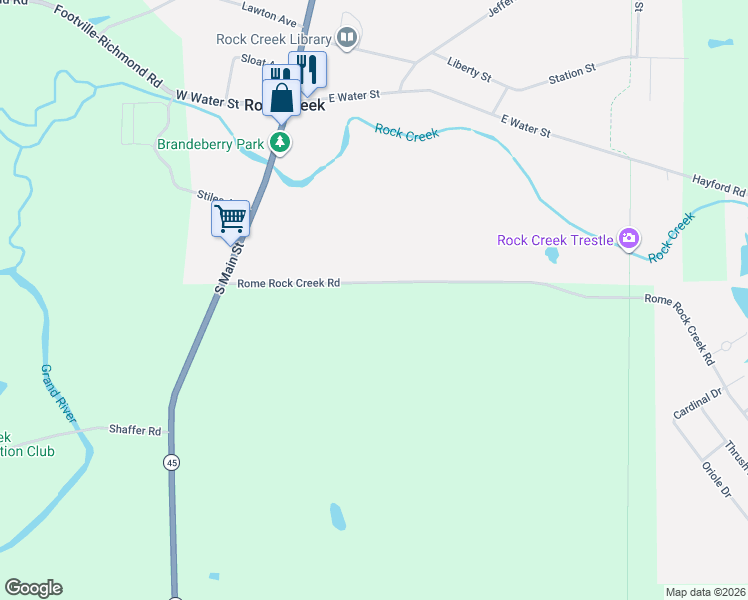 map of restaurants, bars, coffee shops, grocery stores, and more near 2980 Rome Rock Creek Road in Rock Creek