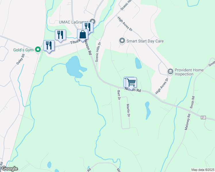 map of restaurants, bars, coffee shops, grocery stores, and more near 102 Simone Drive in Poughkeepsie