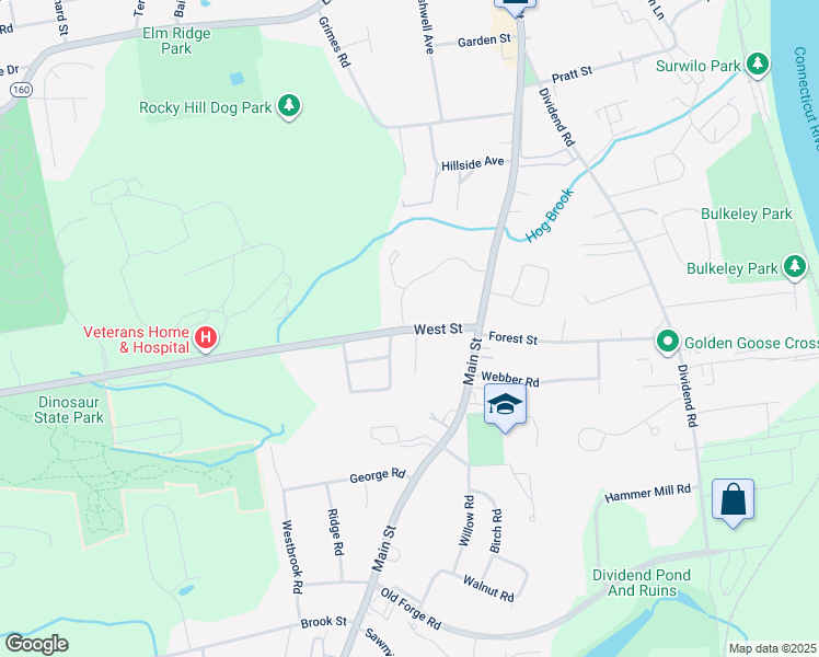 map of restaurants, bars, coffee shops, grocery stores, and more near 64 West Street in Rocky Hill
