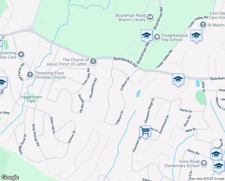 map of restaurants, bars, coffee shops, grocery stores, and more near 74 Colburn Drive in Poughkeepsie
