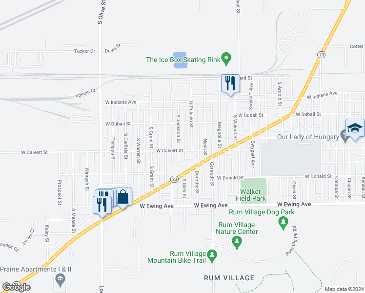 map of restaurants, bars, coffee shops, grocery stores, and more near 1826 South Jackson Street in South Bend
