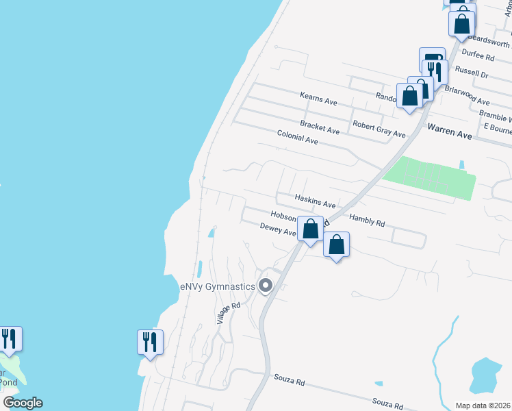 map of restaurants, bars, coffee shops, grocery stores, and more near 6 Miles Avenue in Tiverton