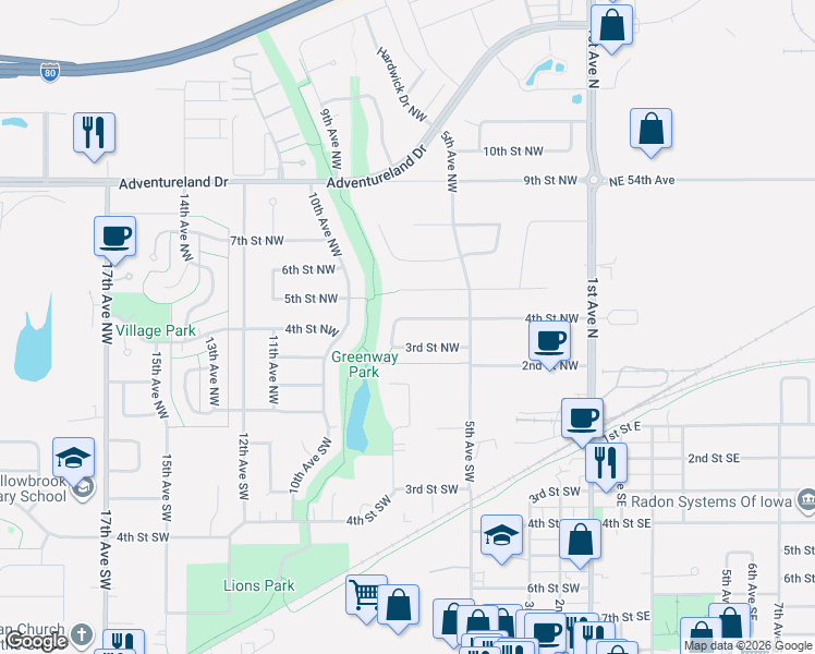 map of restaurants, bars, coffee shops, grocery stores, and more near 620 3rd Street Northwest in Altoona