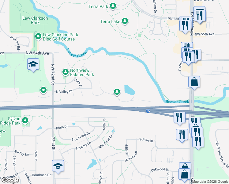map of restaurants, bars, coffee shops, grocery stores, and more near 4911 68th Street in Urbandale