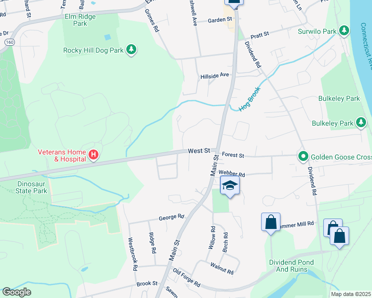 map of restaurants, bars, coffee shops, grocery stores, and more near 67 West Street in Rocky Hill