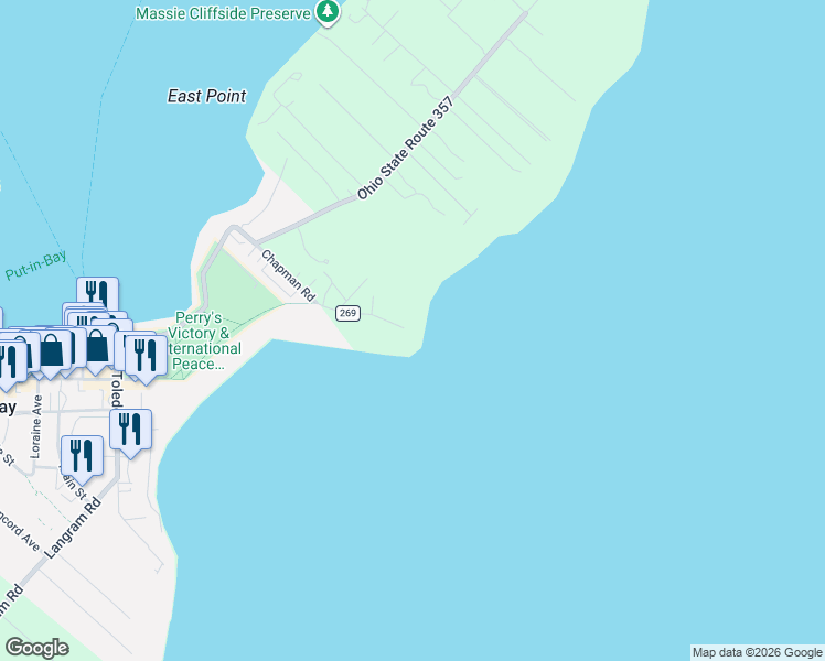map of restaurants, bars, coffee shops, grocery stores, and more near 359 Township Highway 269 in Put-in-Bay