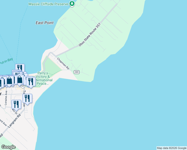 map of restaurants, bars, coffee shops, grocery stores, and more near 359 Township Highway 269 in Put-in-Bay