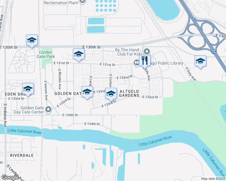 map of restaurants, bars, coffee shops, grocery stores, and more near 13281 South Corliss Avenue in Chicago