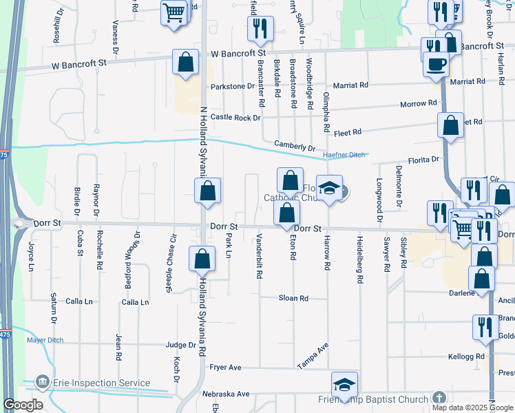 map of restaurants, bars, coffee shops, grocery stores, and more near 1722 Fielding Avenue in Toledo