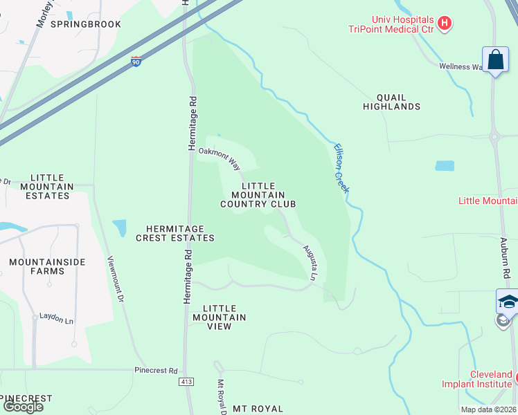 map of restaurants, bars, coffee shops, grocery stores, and more near 7925 Augusta Lane in Painesville