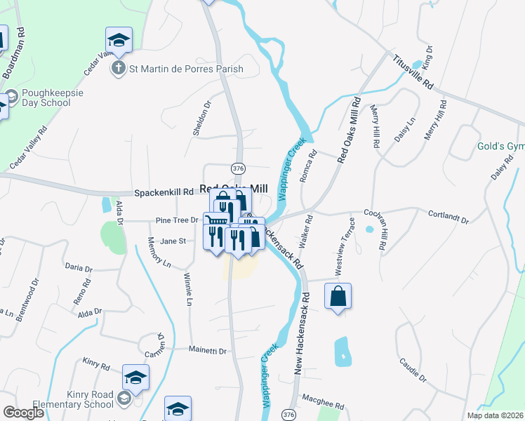 map of restaurants, bars, coffee shops, grocery stores, and more near 287 New Hackensack Road in Poughkeepsie