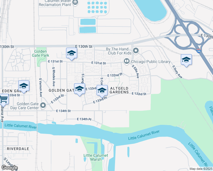map of restaurants, bars, coffee shops, grocery stores, and more near 13281 South Corliss Avenue in Chicago