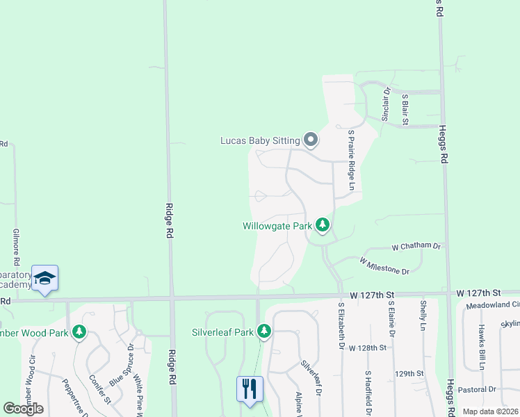 map of restaurants, bars, coffee shops, grocery stores, and more near 26547 West Countryside Lane in Plainfield
