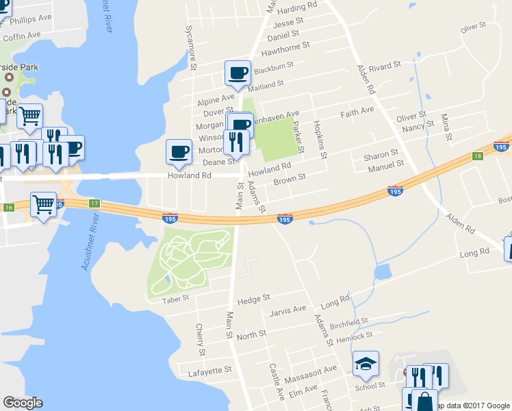 map of restaurants, bars, coffee shops, grocery stores, and more near 8 Wilding Street in Fairhaven