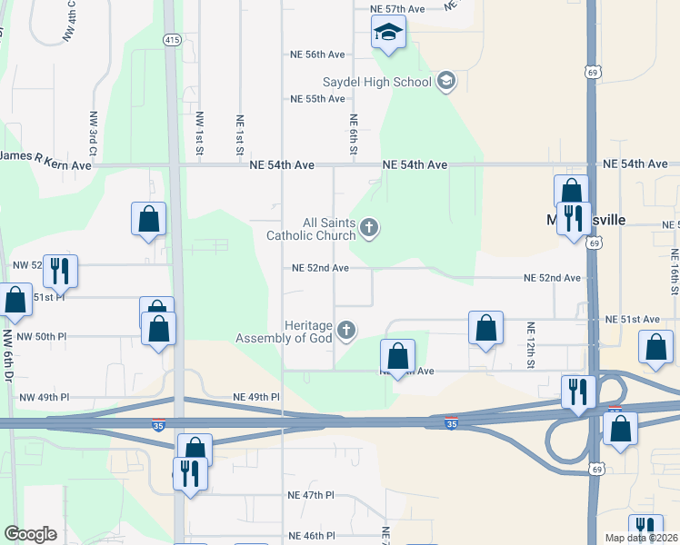 map of restaurants, bars, coffee shops, grocery stores, and more near in Des Moines