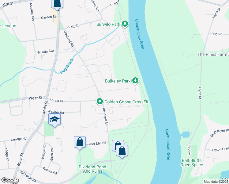 map of restaurants, bars, coffee shops, grocery stores, and more near 12 Oak Hill Road in Rocky Hill
