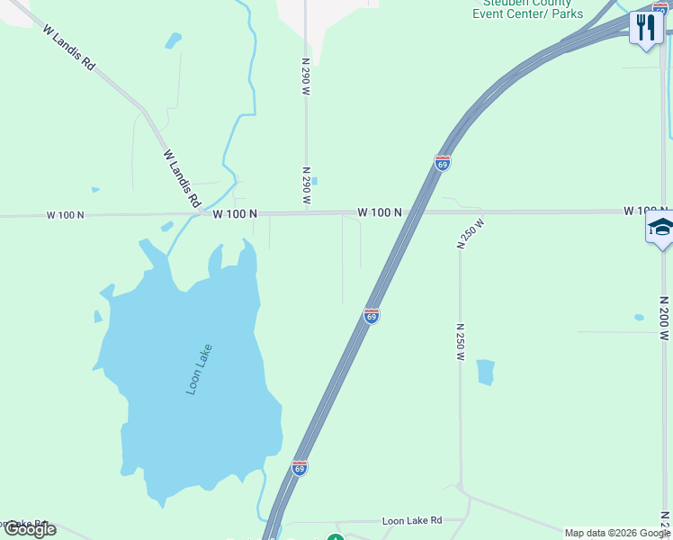 map of restaurants, bars, coffee shops, grocery stores, and more near 885 North 280 West in Angola