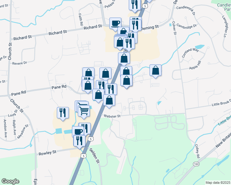 map of restaurants, bars, coffee shops, grocery stores, and more near 3388 Berlin Turnpike in Newington
