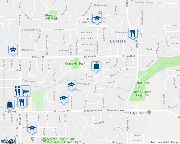 map of restaurants, bars, coffee shops, grocery stores, and more near 3013 Friendship St in Iowa City