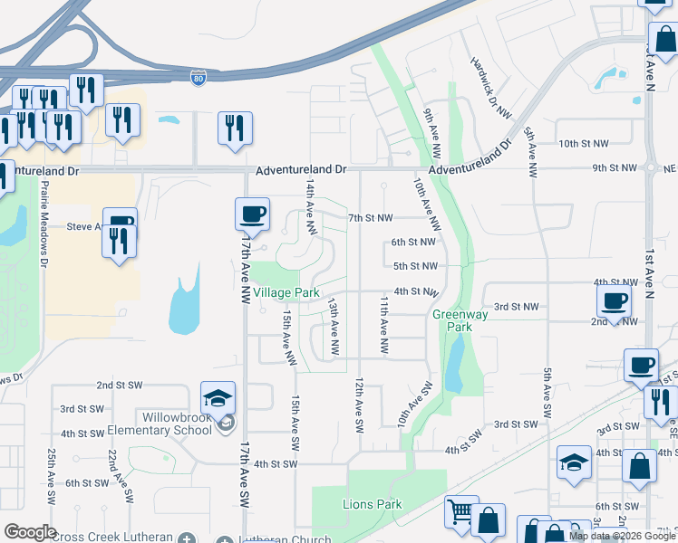 map of restaurants, bars, coffee shops, grocery stores, and more near 416 12th Avenue Northwest in Altoona