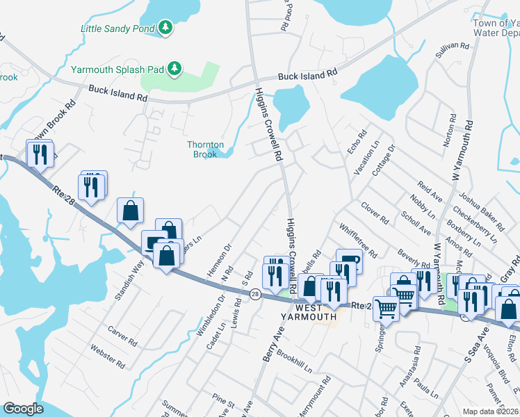 map of restaurants, bars, coffee shops, grocery stores, and more near 79 North Road in Yarmouth