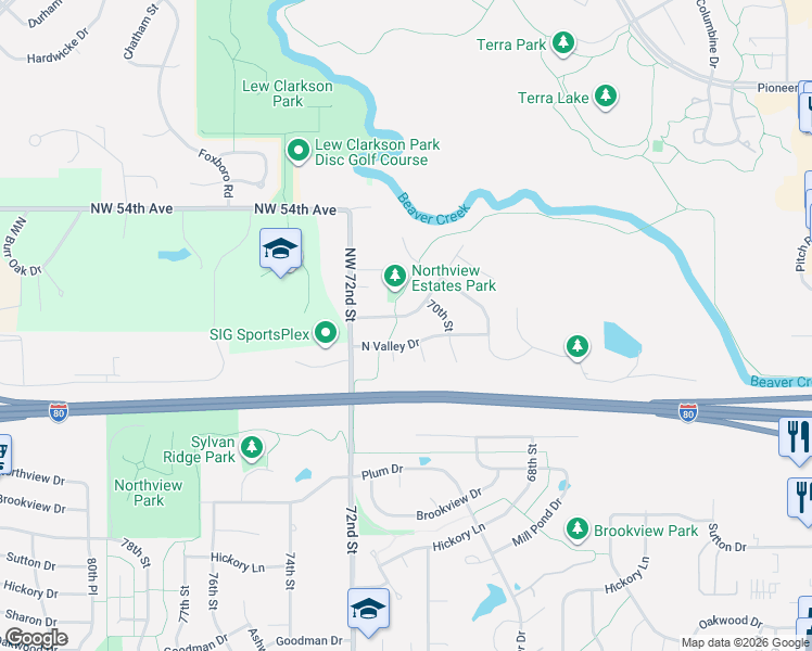 map of restaurants, bars, coffee shops, grocery stores, and more near 7028 Deerview Drive in Urbandale