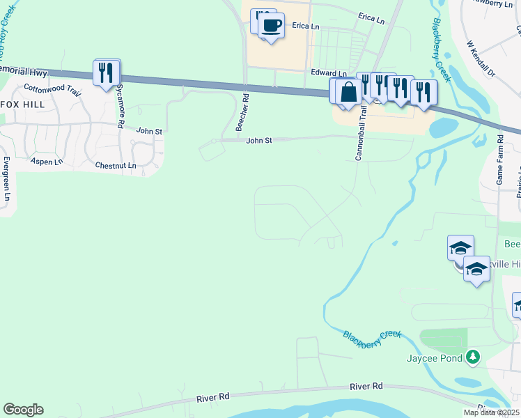map of restaurants, bars, coffee shops, grocery stores, and more near 1031 South Carly Circle in Yorkville
