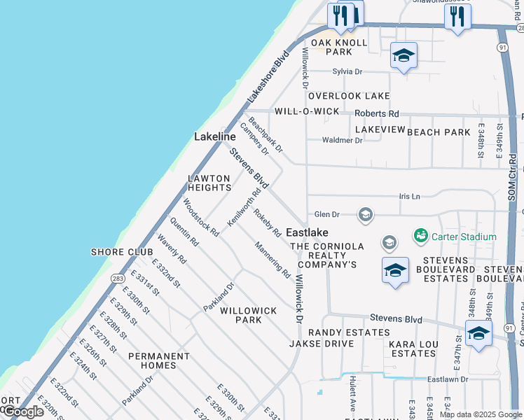 map of restaurants, bars, coffee shops, grocery stores, and more near 667 Rokeby Rd in Eastlake