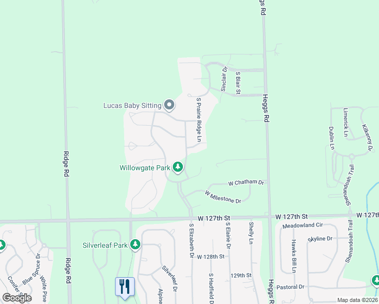 map of restaurants, bars, coffee shops, grocery stores, and more near 26325 West Old Orchard Trail in Plainfield